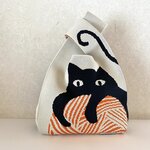 【アウトレット品】B.Yone 猫好きさんのニットBag　チャームタグ付き　ねこ　ネコ　お散歩　ランチバッグ　