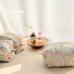 《new》大人可愛いボックスポーチ♡  コロンとしたフォルムが可愛い　全面インド刺繍生地　インド刺繍リボン　化粧ポーチ　裏地フランス生地ソレイアード使用　ギフトに人気🎁