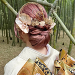 高級造花ベルベット胡蝶蘭シャンパン×メタルフラワー×水引髪飾り//成人式髪飾り　卒業式　結婚式　和装　着物　振袖　袴　ヘアアレンジ　ヘアアクセ　水引　ウエディングヘア　前撮りヘア