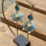 月下美人 ゴールド×ブルー💙揺れる ピアス イヤリング