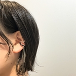 31 2wayイヤーカフ 2点セット ブラックオニキス×グレーオニキス チェーン付き モノトーンアクセサリー