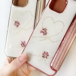 【glitter heart】 押し花スマホケース　スマホケース　ソフトケース　手帳型ケース　全機種対応 iphone17 14 13 SE アンドロイド　android ラメ　ハート　花　ガーリー