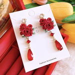 1ペア限定❣️高みえ 華やか ブライダル レッド ジルコニア ハンドメイド ピアス イヤリング レディース アクセサリー