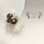 再販♡送料無料♡ファーキャッチのブラックダイヤとマットパールのビジューピアス