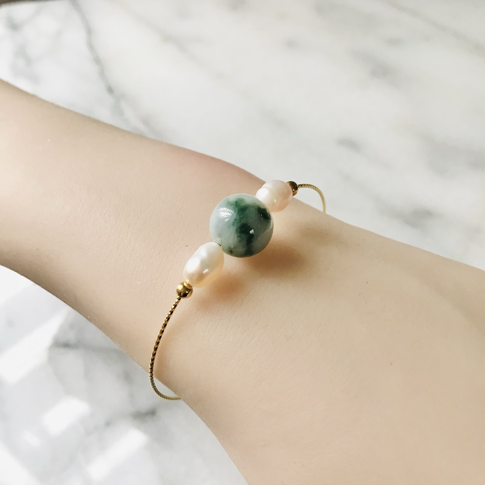 [B92-001］ ジェイド　JADE ヒスイ　本翡翠　ブレスレット　天然石　ミャンマー産　s925 淡水パール 10,220円