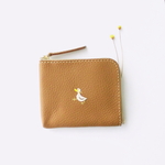【アヒルと足跡のコンパクトなお財布】オーク＊イタリアンレザー＊刺繍