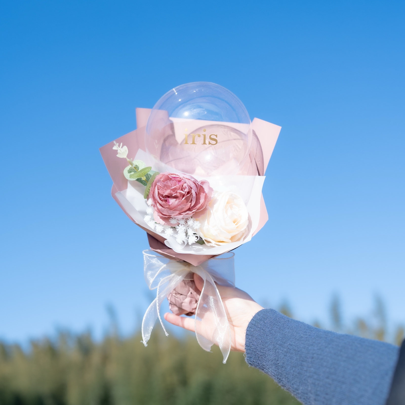 くすみカラー バルーンブーケ｜Sサイズ｜選べるメッセージ｜造花