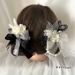 リボンとパールの髪飾り🎀くすみピンク×ブラック♡成人式 卒業式 結婚式 七五三 リボン