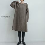 リネン100%ドロップショルダーワンピース　ライトカーキ