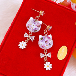 限定❣️大人可愛いෆ˚* レジン 猫ᓚ/ᐠ. .ᐟ\ᗦ↞◃ ジルコニア リボン🎀 花𓂃𓂂ꕤ*.ﾟ ハンドメイド ピアス イヤリング レディース アクセサリー 