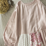 完成品♡ペールピンク&ジュイ柄パッチワークローウエストワンピース。.＊