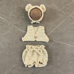 【ニューボーンフォト ★コットンシリーズ】手編み くまコスチューム3点セット（ホワイト）／新生児フォト ベビー衣装 出産祝い