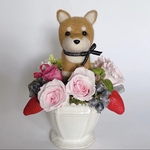 柴犬（茶）とイチゴのプリザーブドフラワーアレンジメント　犬　母の日