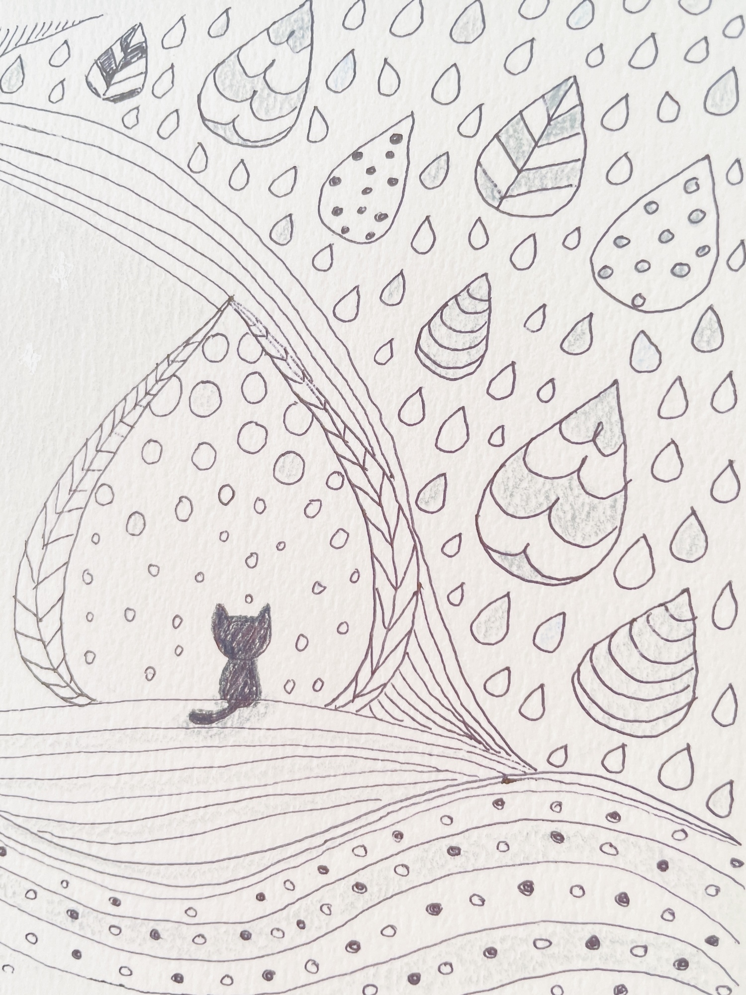 揺れる線の世界】ひとり静かに｜A5原画・額装｜抽象画 ボールペン画