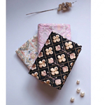【再販🫧】インド刺繍生地で仕立てた特別な『文庫本専用』ブックカバー【グリッドフラワー大・ブラック】