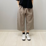 重ねても、これ一枚でも。使い方いろいろ半端丈ワイドパンツ。綿麻。ベージュ。フリーサイズ【即納】