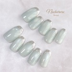 No.048 水色 マグネットネイル うるマグ ガラスフレンチ 上品 ネイルチップ シンプル ちゅるん 韓国 イベント