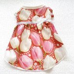【完成品　胴36】袖フリル付き🌷 チューリップ柄のワンピース/犬服