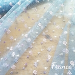 【再販最終】イタリア製小花刺繍ふんわりブルーチュール地　1M