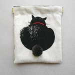 【送料無料】黒猫お団子おしっぽ　フラット　バネポーチ　パクパクポーチ