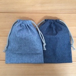 🌺sale 25×20  巾着２個セット　デニム色⭐️ブルー＆明るいブルー　無地(裏地なし)　給食袋など　お名前テープ内側