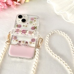 桜色 押し花 スマホケース ショルダークリップ セット 花束フレーム 透明 レジン iPhone Android 全機種対応 大人かわいい 春
