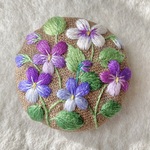 リネンと刺繍のビオラのヘアゴム orブローチ　