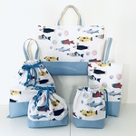 カラフルフィッシュ🐟🐠🐟 入園入学5点セット　レッスンバッグ/お着替え袋/上履き入れ/お弁当袋/コップ入れ/男の子/サイズオーダー/ 魚/ブルー /入園入学セット  