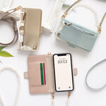 スマホケース 手帳型 全機種対応【くすみ ファスナーポケット付 レザー手帳ケース×ショートorロングストラップ】スマホショルダー ショルダー タイプ スマホカバー iphone Android 341