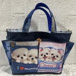  【ハンドメイド】♡マルチーズちゃん柄♡ポケット沢山お散歩バック