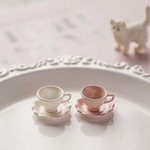 《ホワイト》ティーカップ&ソーサー・ミニチュア磁器製パーツ/1個 アフタヌーンティー デコパーツ ハンドメイド素材