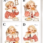 chan.ce オリジナルステッカー　4種4枚入り  美味しい朝食🥐　人物ステッカー　レトロ　ガーリー　女の子ステッカー