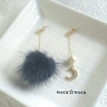 クリスタルムーン🌙とファーのアシメピアス（イヤリング）