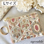 《new》💐インド刺繍　インド刺繍ポーチ　インド刺繍生地　コスメポーチ　ポーチ　ギフト　母の日　フェイクレザー　パールチャーム付き　Lサイズ