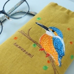 カワセミ 刺繍 バネ口 メガネケース / 眼鏡ケース 幸せを運ぶ青い鳥 布小物 プレゼント