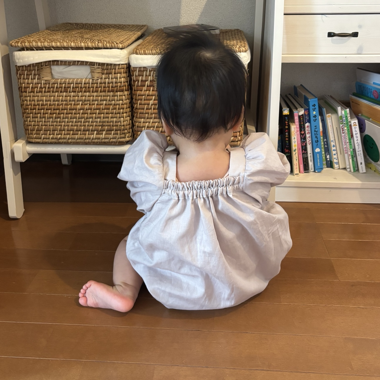 80cm ベビーロンパース 女の子 パフスリーブ くすみカラー 入園 出産 