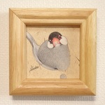 色鉛筆画　「癒しのひと匙（桜文鳥）」　（原画・額入り）