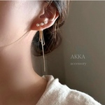 14kgp◆pearl bijou chain earringsパール　ビジュー　チェーン　イヤリング　樹脂ピアス　金属アレルギー　痛くないイヤリング　ノンホールピアス　ピアスに見える