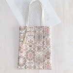 人気柄！　インド刺繍　ぺたんこミニトート　タッセル付　刺繍×帆布　異素材使い　母の日ギフト