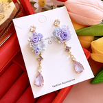 1ペア限定❣️ライトパープル 薔薇🌹大人可愛いෆ樹脂粘土 ジルコニア クリスタル 揺れる♪ピアス イヤリング レディース アクセサリー 卒園式🌸 卒業式💐 入園式🌸 入学式🌸 成人式✨️ブライダル