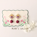 押し花とシェルのスクエアピアス