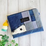 【♡ ①点物 ♡】デニムリメイクポーチ♡フリンジチャーム付き