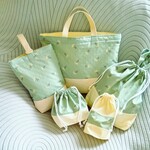 レースフラワー　mini flower　 ミントグリーン　  キルティング　 入園入学準備5点セット　デコレクションズ  　花柄 レッスンバッグ　上履き入れ　体操着袋　弁当袋  コップ袋  