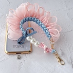 【再入荷｜minne特集掲載｜受注制作】フリルハンドストラップ｜Petit denim ribbon｜パラコード スマホストラップ デニムリボン フリル 落下防止