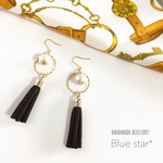 コットンパール×タッセル ピアス ＊ダークブラウン＊