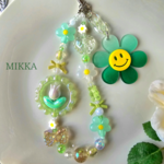 ❁*·⑅ミント・チューリップリース ストラップꕤ* ⁺.チャーム カメラストラップ チューリップ　ビーズストラップ　スマイルフラワー