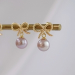 【リボン × ピンク】　淡水パール | ナチュラルピンク | 18kgp | ピアス | 大人可愛い | 上品ピアス | 春 