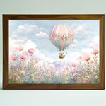  夢かわいい花畑と熱気球 春インテリア 水彩画 北欧 ポスター　水彩アートポスター　インテリアアート　インテリアポスター