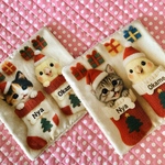 試作価格）猫ちゃんとオカメインコちゃんクリスマス帽子パネル生地＆ミニタオルハンカチ/猫ちゃんワンちゃんパネル柄＆ふわとろミニタオル