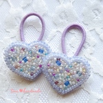 【キッズヘアゴム】ビーズ刺繍ハート 2つセット｜パステルパープル｜キラキラゆめかわ｜プレゼント・入園準備にも♡